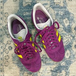 adidas Purple Suede Gazelle Sneakers with Yellow Stripes